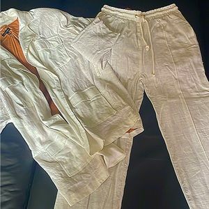 Resort linen jacket and matching bottoms with drawstring
